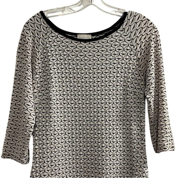 Beige by eci Women's L Black Geometric Sheath Midi Dress 3/4 Sleeve - Picture 4 of 13